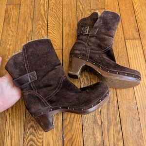Ugg Womens Amoret Size 6 Ankle Boots Brown Leather Suede Heels 1003373